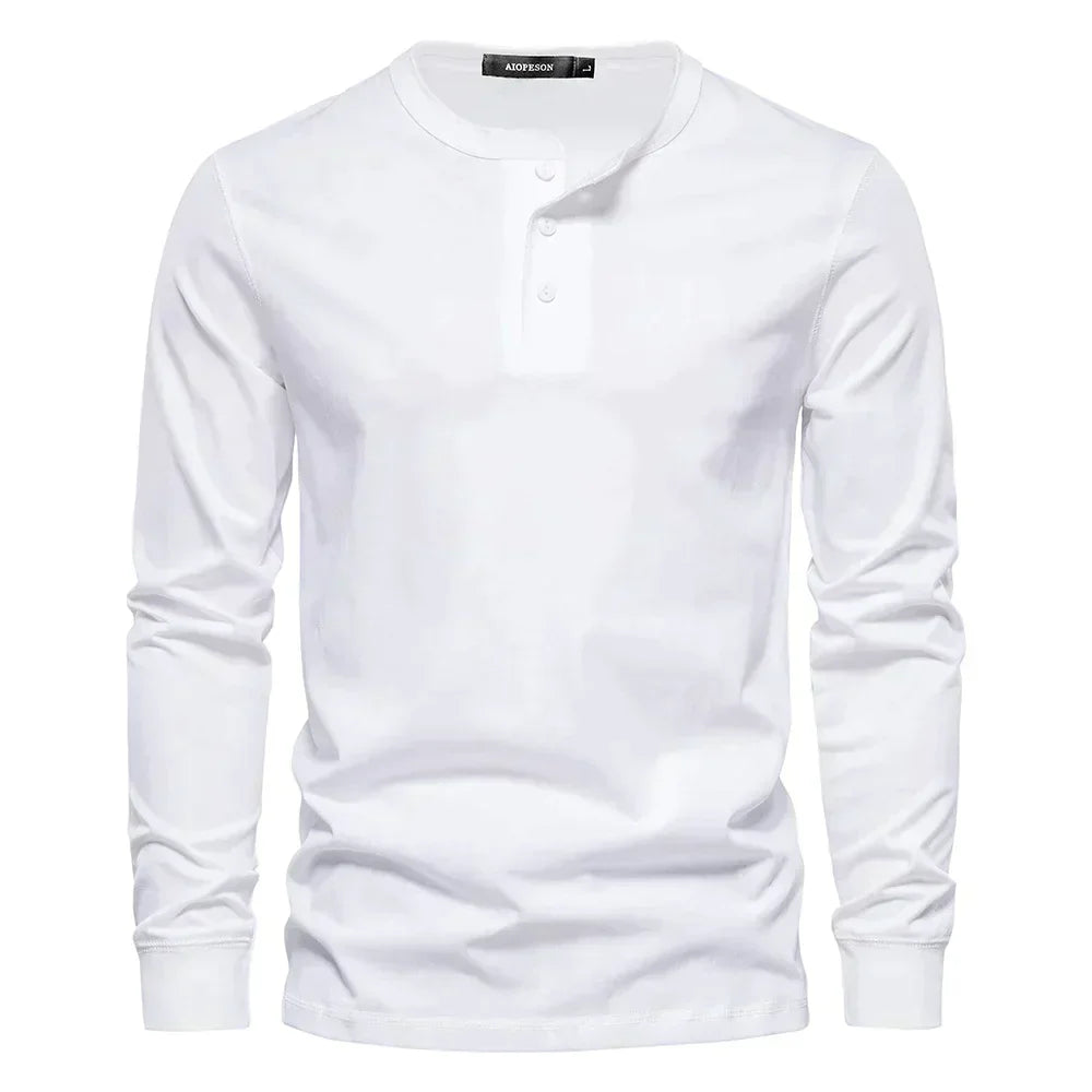 Classic Men's Cotton Long Sleeve Henley Shirt