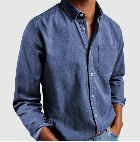 Relaxed Fit Denim Shirt in Cotton Blend