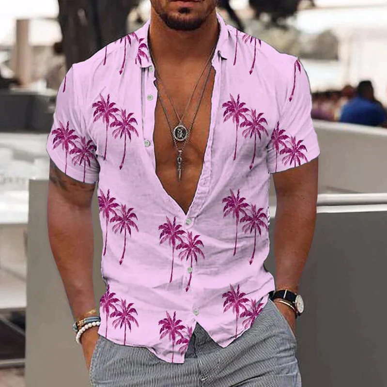 Cotton Shirt with Tropical Design for Men