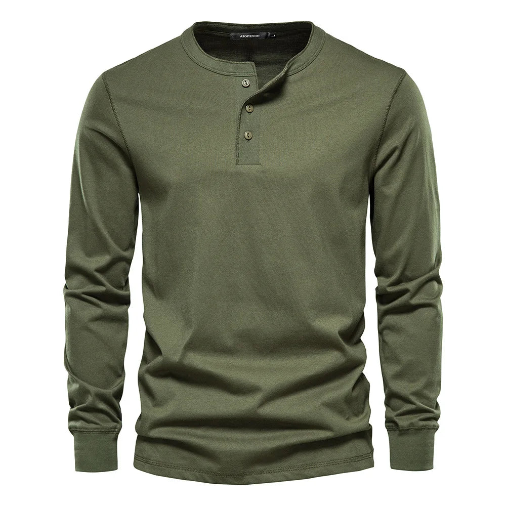 Classic Men's Cotton Long Sleeve Henley Shirt