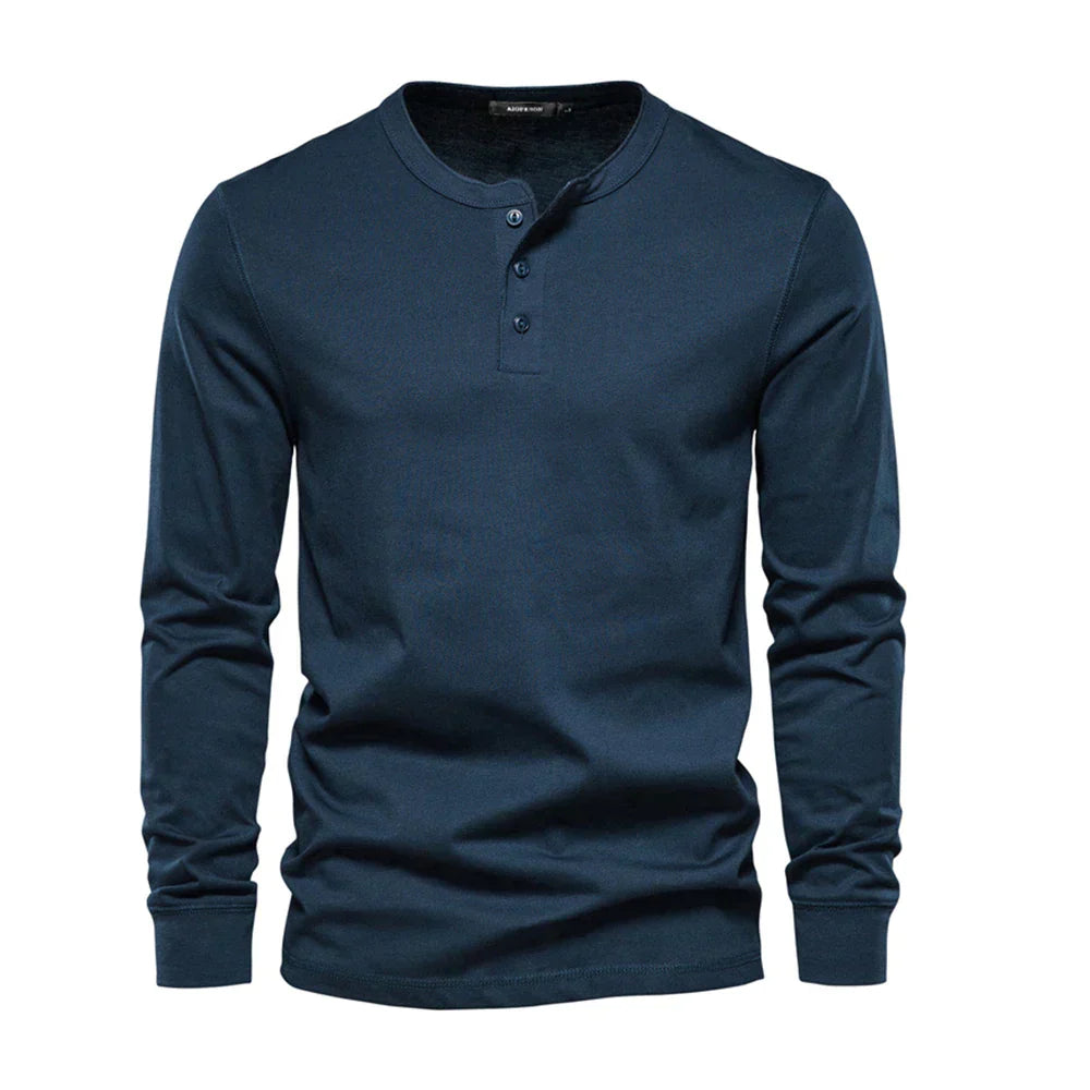 Classic Men's Cotton Long Sleeve Henley Shirt