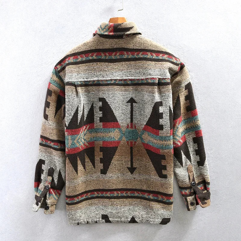 Retro Patterned Shirt Jacket with Warmth