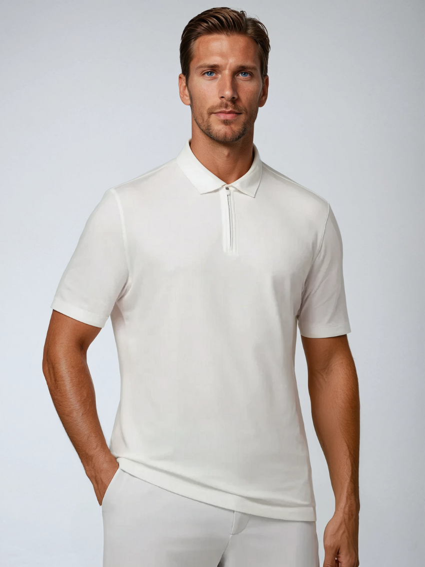 Men's White Polo Shirt with Zipper