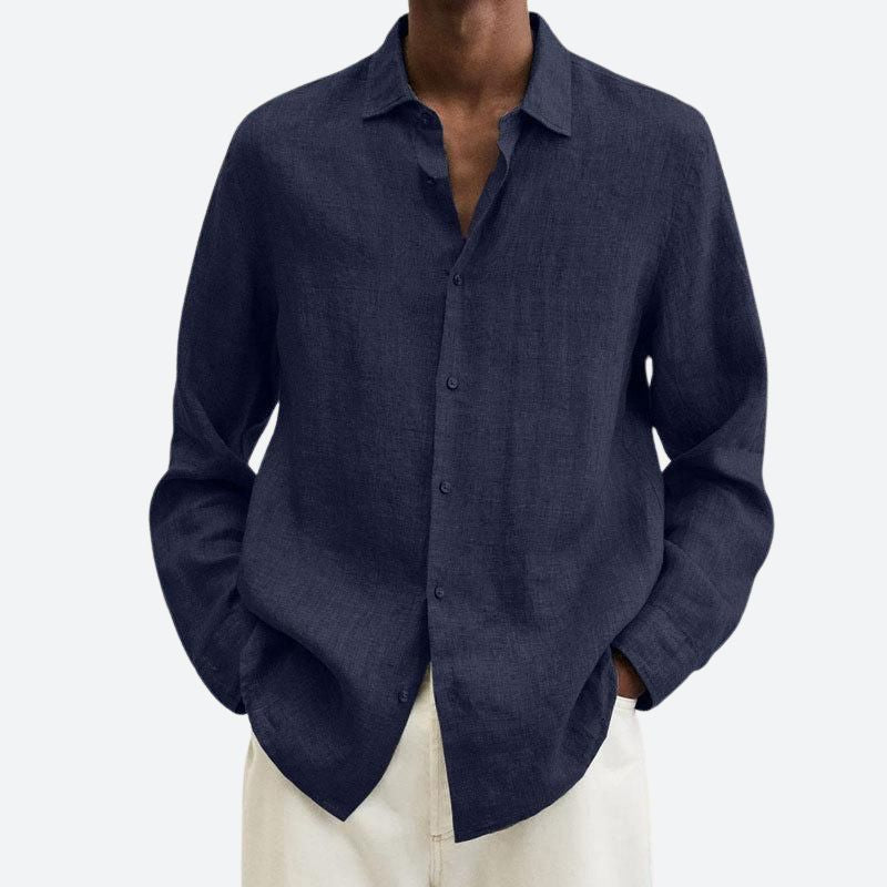 Men's Cotton and Linen Notch Collar Shirt