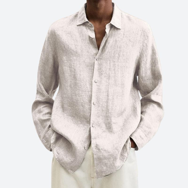 Men's Cotton and Linen Notch Collar Shirt
