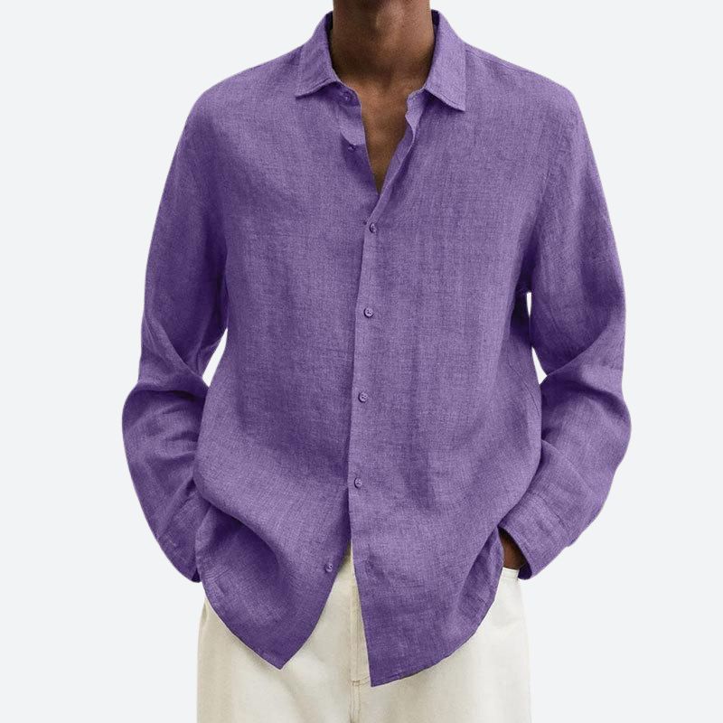 Men's Cotton and Linen Notch Collar Shirt