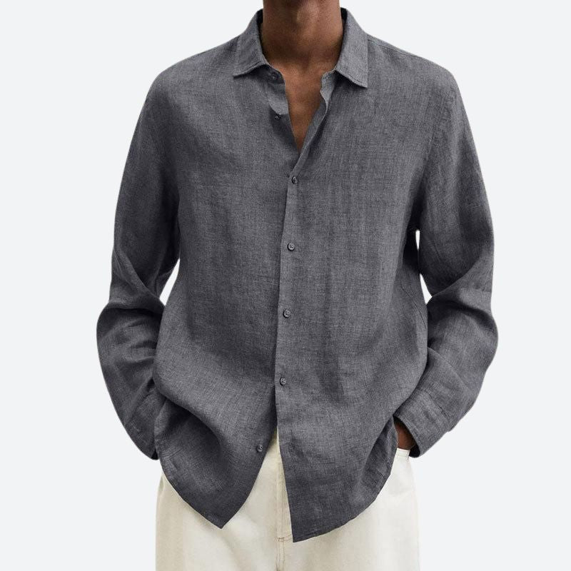 Men's Cotton and Linen Notch Collar Shirt