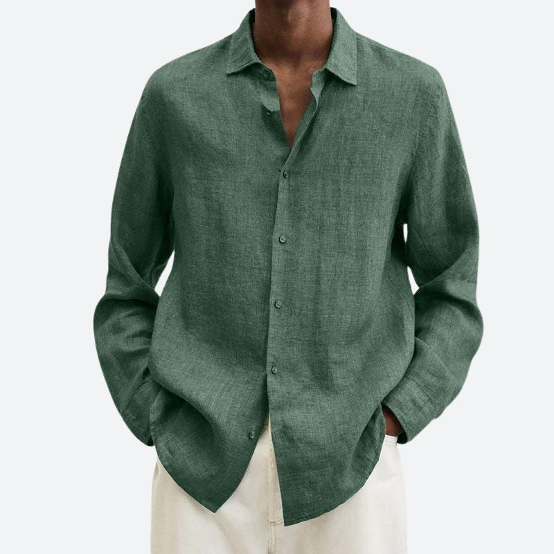 Men's Cotton and Linen Notch Collar Shirt