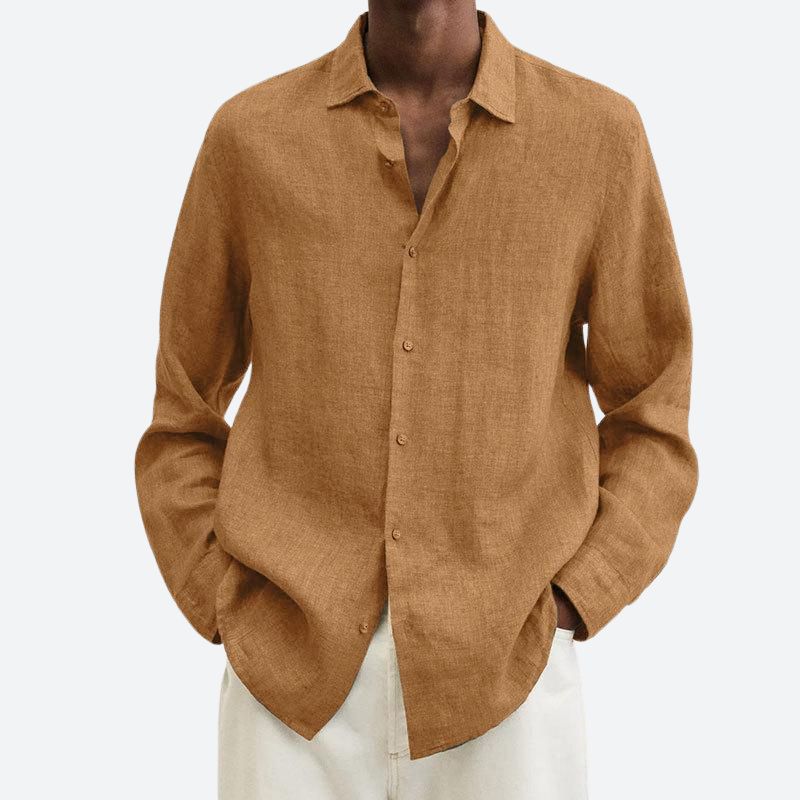 Men's Cotton and Linen Notch Collar Shirt