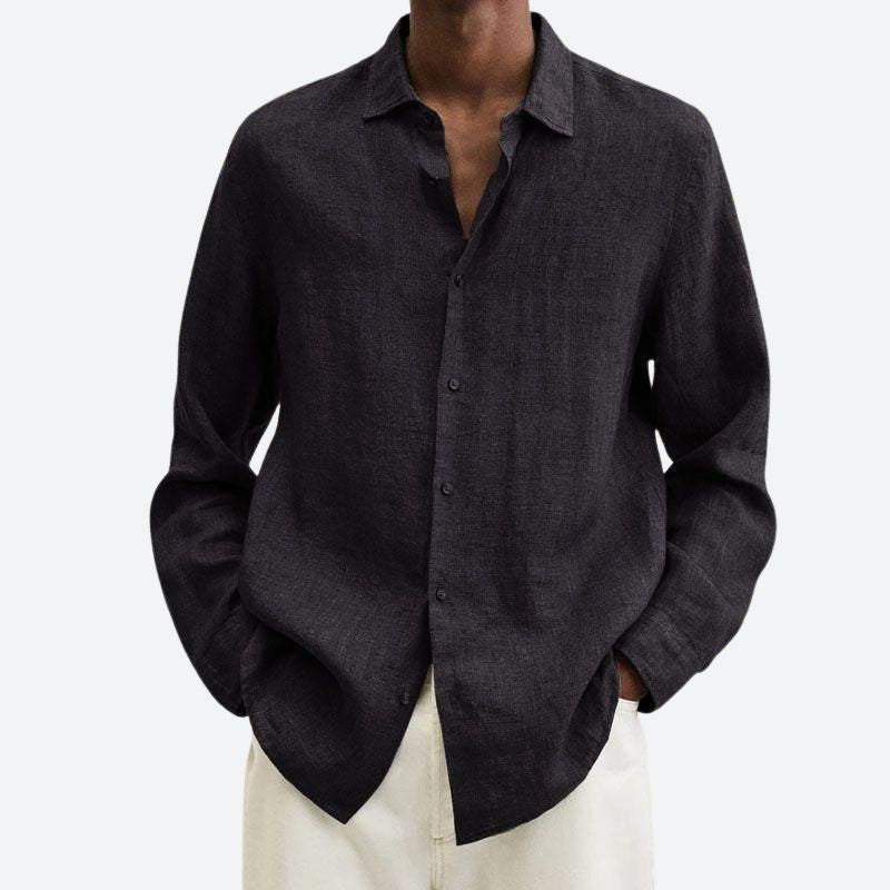 Men's Cotton and Linen Notch Collar Shirt