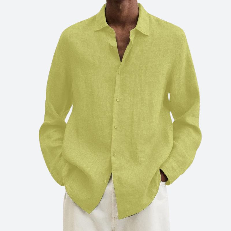 Men's Cotton and Linen Notch Collar Shirt