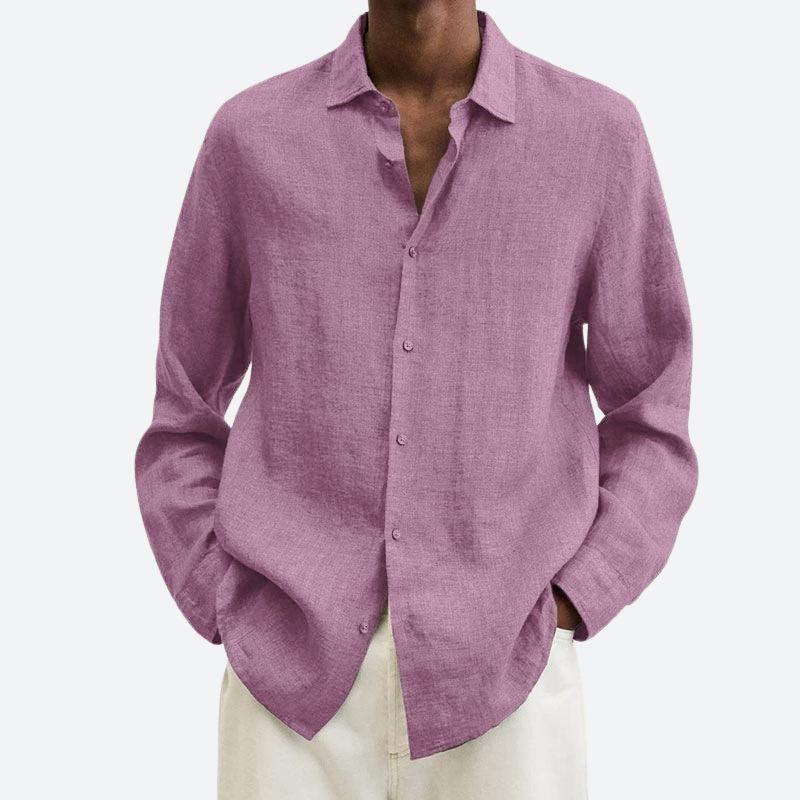 Men's Cotton and Linen Notch Collar Shirt