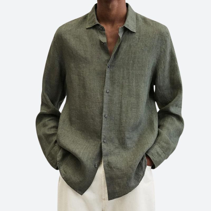 Men's Cotton and Linen Notch Collar Shirt