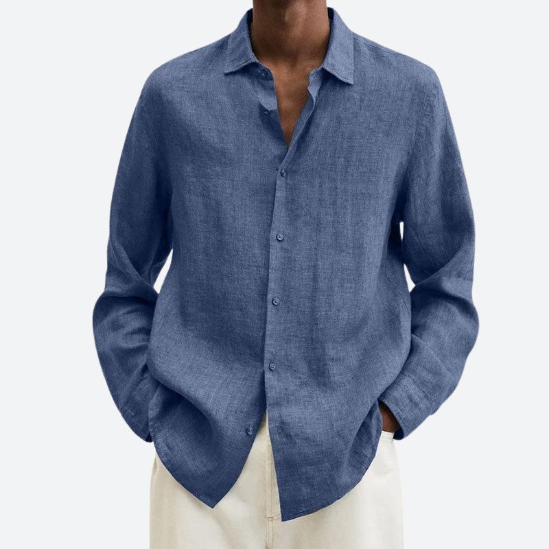 Men's Cotton and Linen Notch Collar Shirt