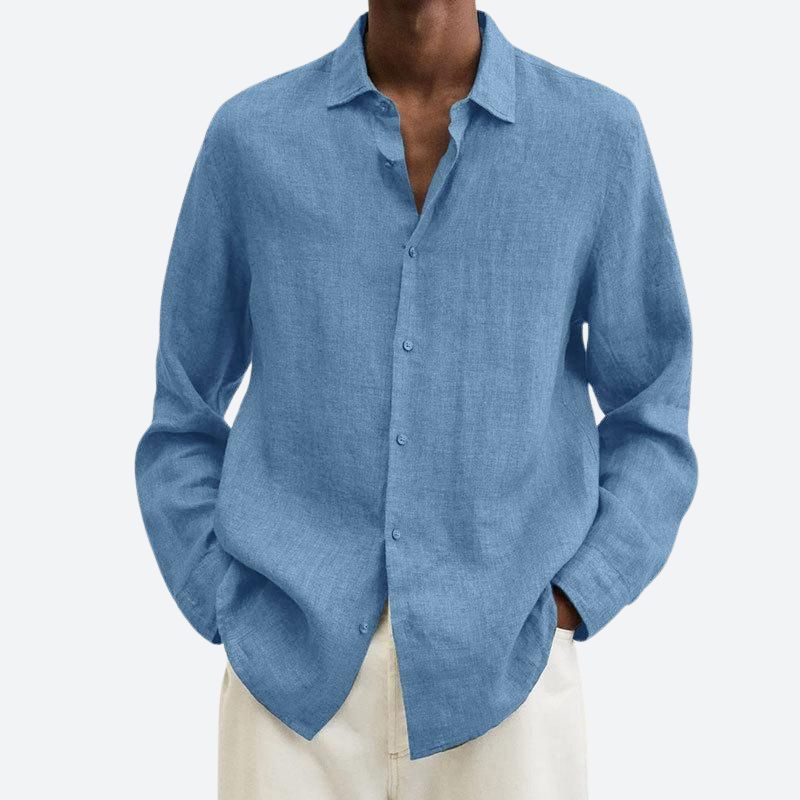Men's Cotton and Linen Notch Collar Shirt
