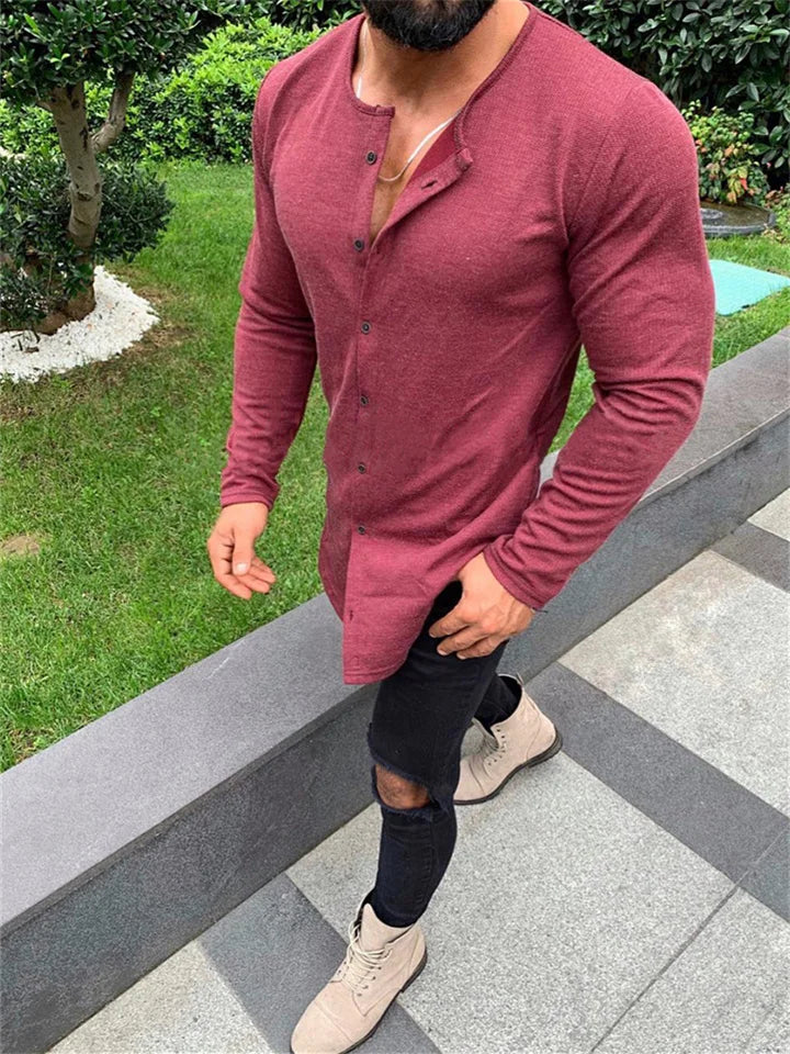 Men's Long Sleeve Buttoned T-Shirt