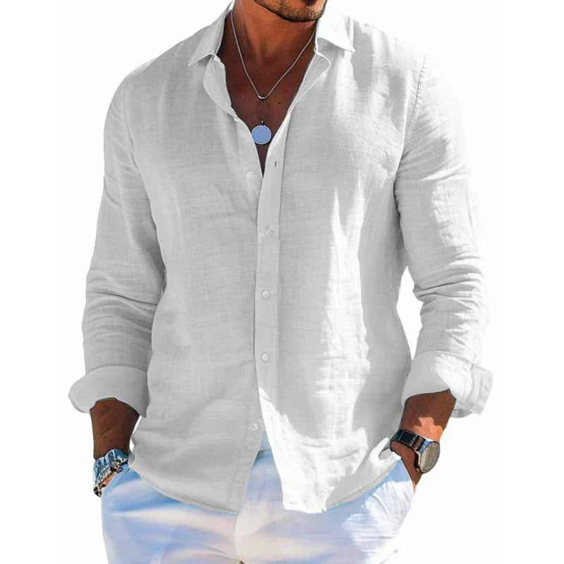 Men's Casual Solid Color Cotton Linen Collar Shirt