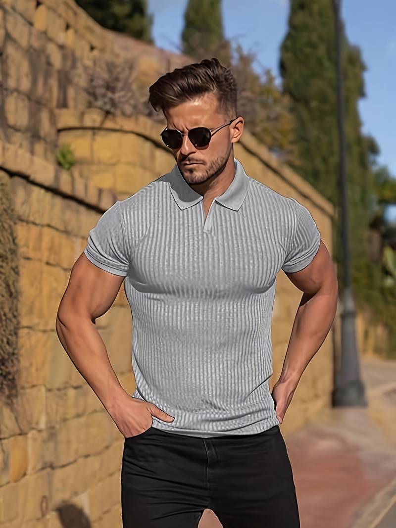 Ribbed Polo Shirt with Slim Fit