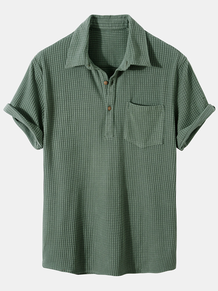 Men's Waffle Lapel Solid Henley Shirt