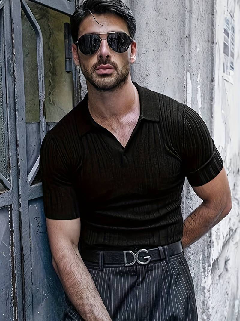 Ribbed Polo Shirt with Slim Fit