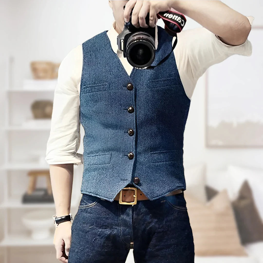 Men's Vintage Sleeveless Sweater | Button Closure
