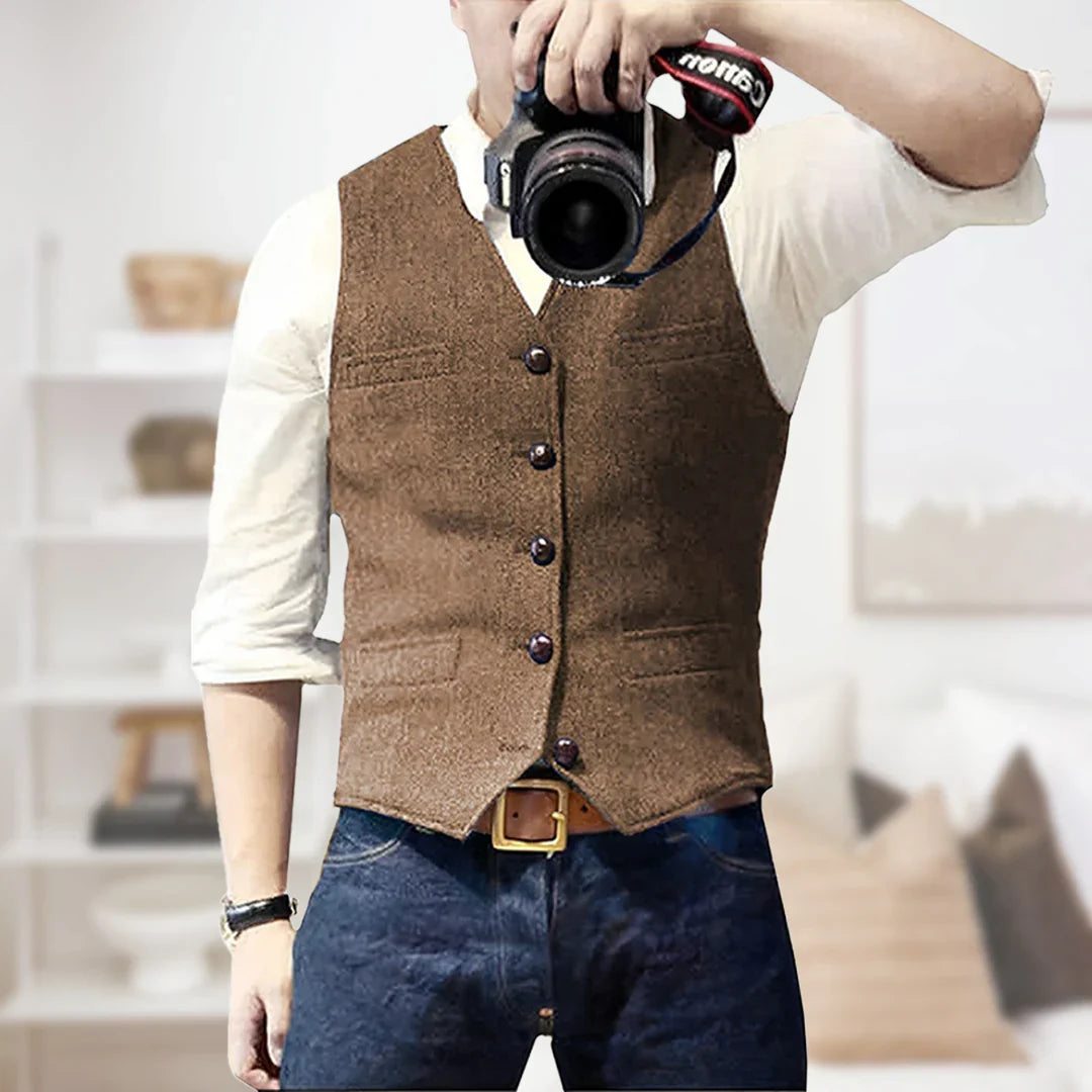 Men's Vintage Sleeveless Sweater | Button Closure