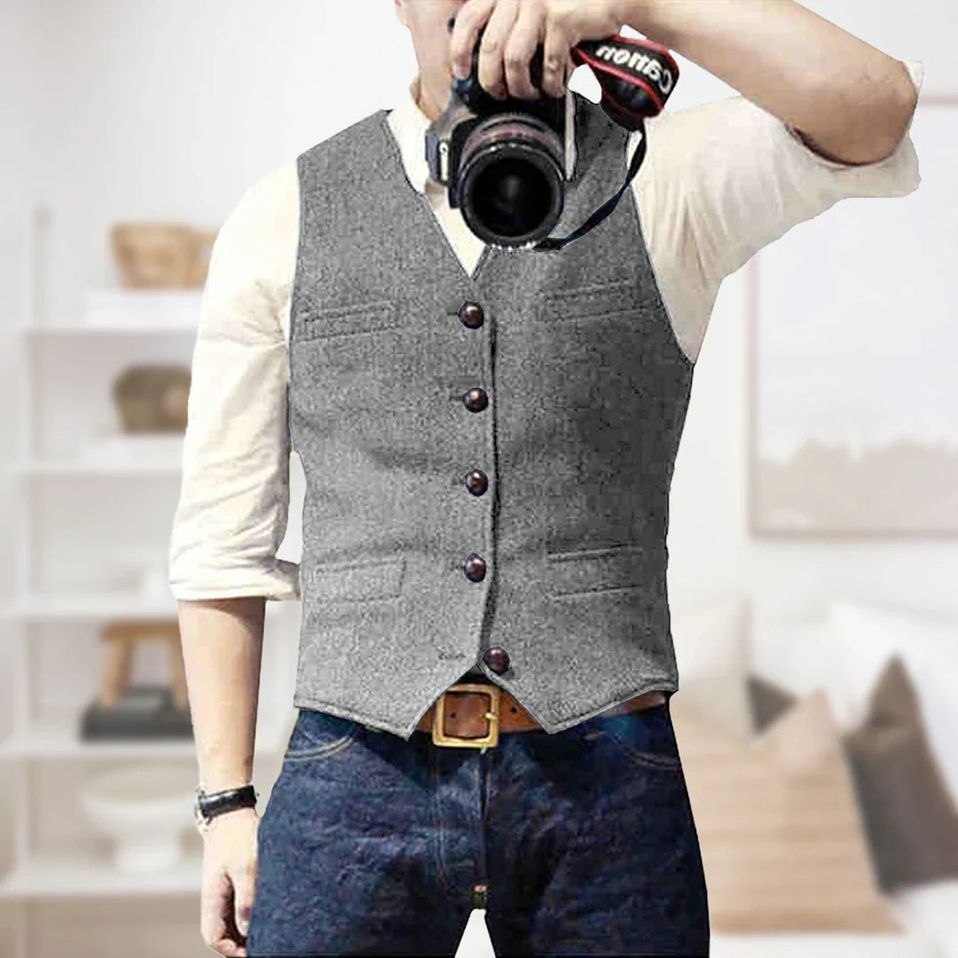 Men's Vintage Sleeveless Sweater | Button Closure