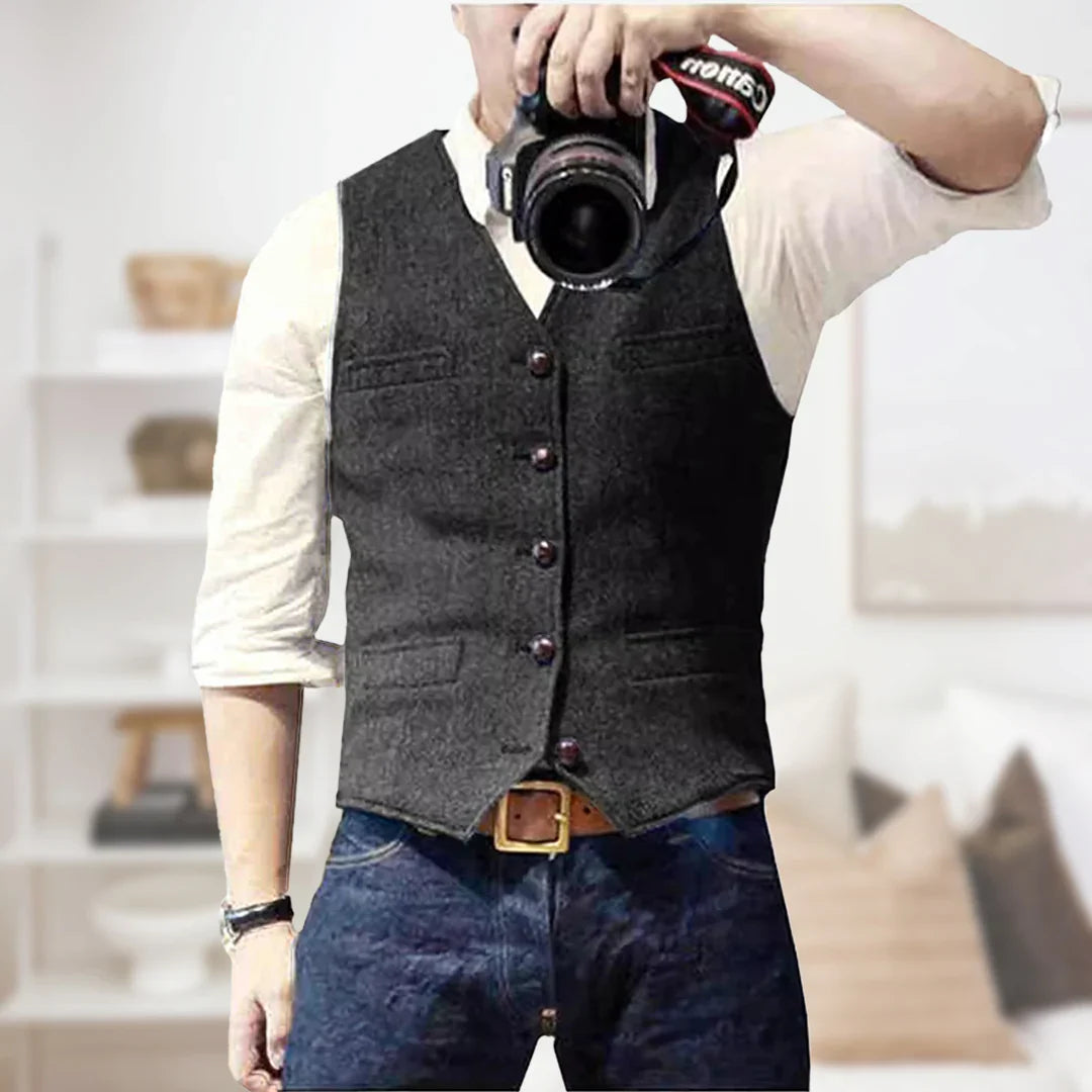 Men's Vintage Sleeveless Sweater | Button Closure