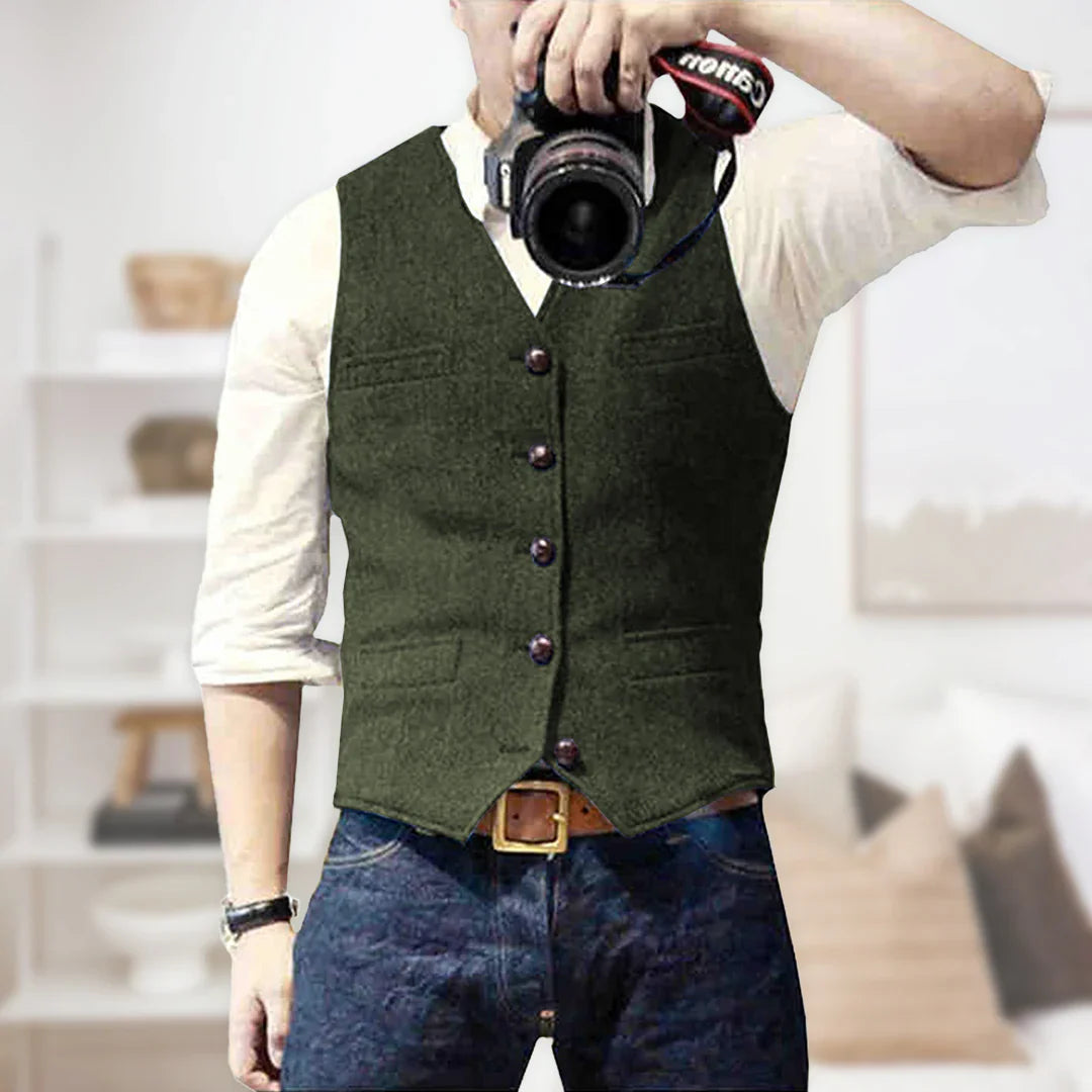 Men's Vintage Sleeveless Sweater | Button Closure