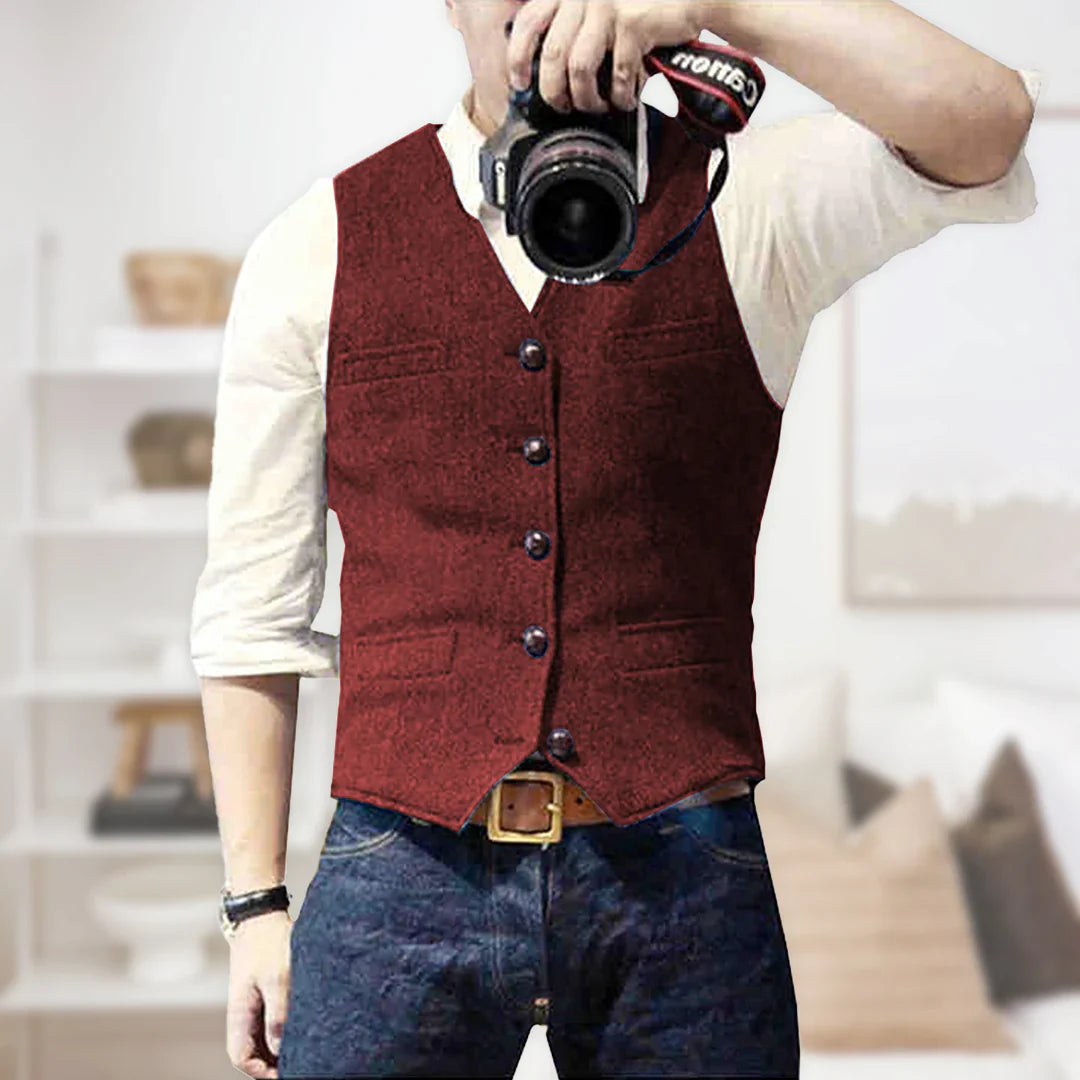 Men's Vintage Sleeveless Sweater | Button Closure