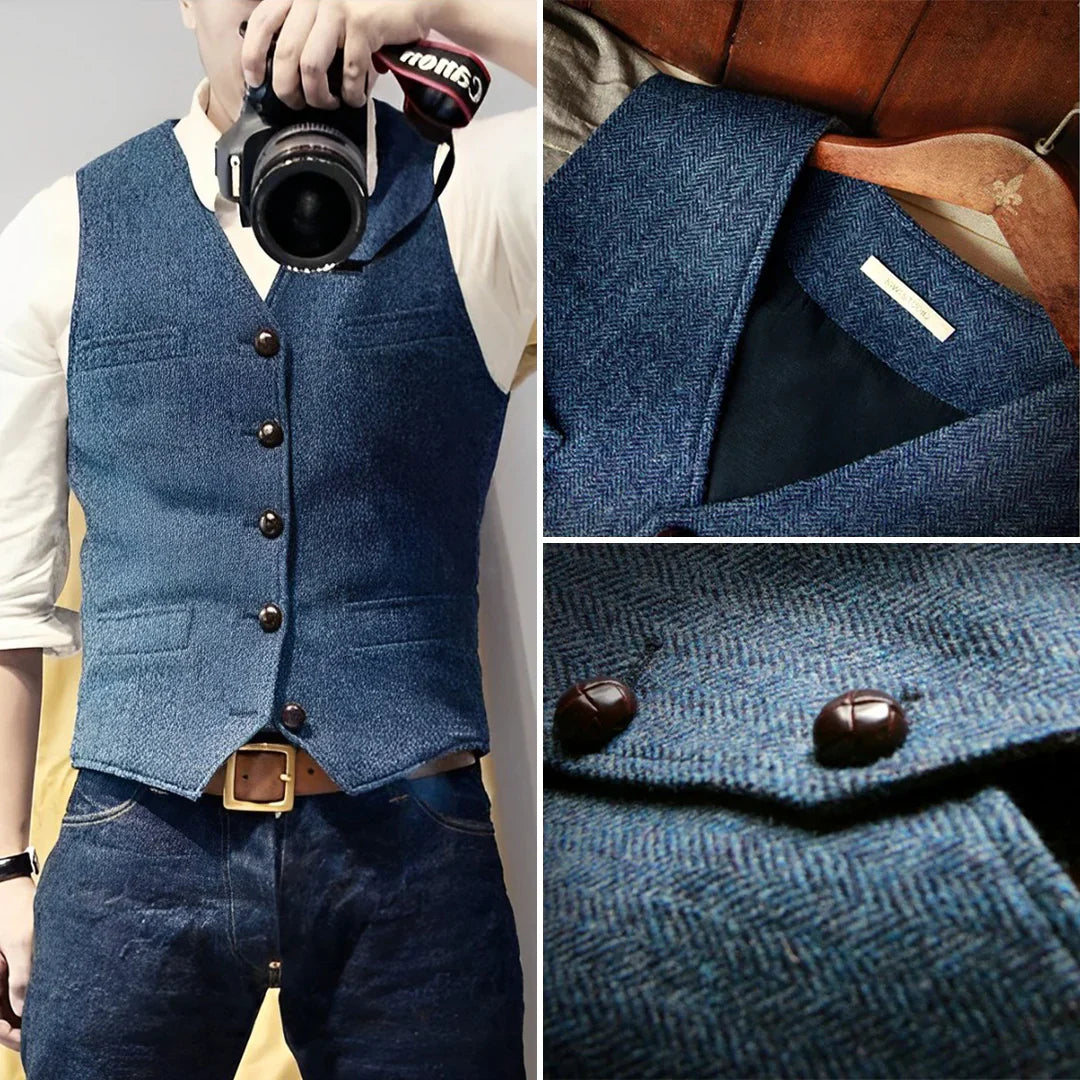 Men's Vintage Sleeveless Sweater | Button Closure