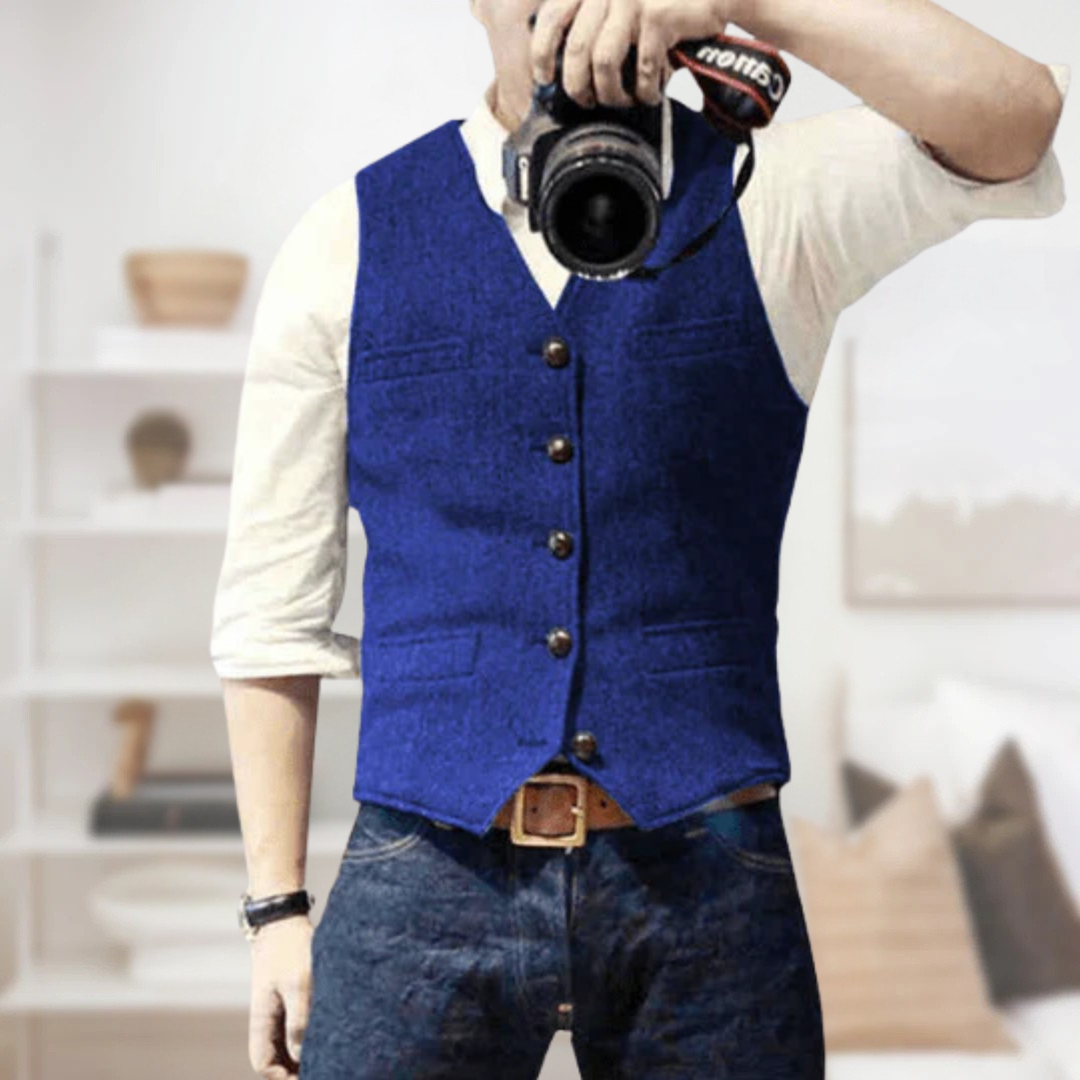 Men's Vintage Sleeveless Sweater | Button Closure
