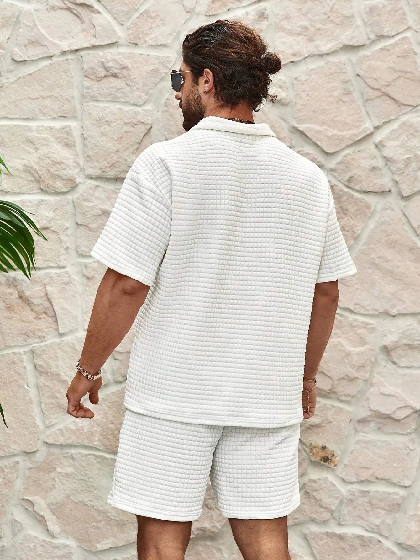 Casual Men's Waffle Knit Shorts Set
