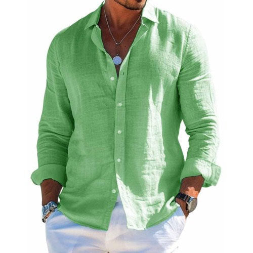 Men's Casual Solid Color Cotton Linen Collar Shirt