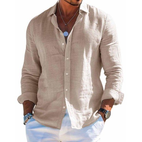 Men's Casual Solid Color Cotton Linen Collar Shirt