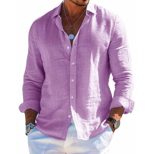Men's Casual Solid Color Cotton Linen Collar Shirt