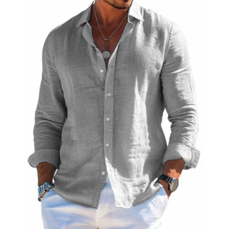 Men's Casual Solid Color Cotton Linen Collar Shirt