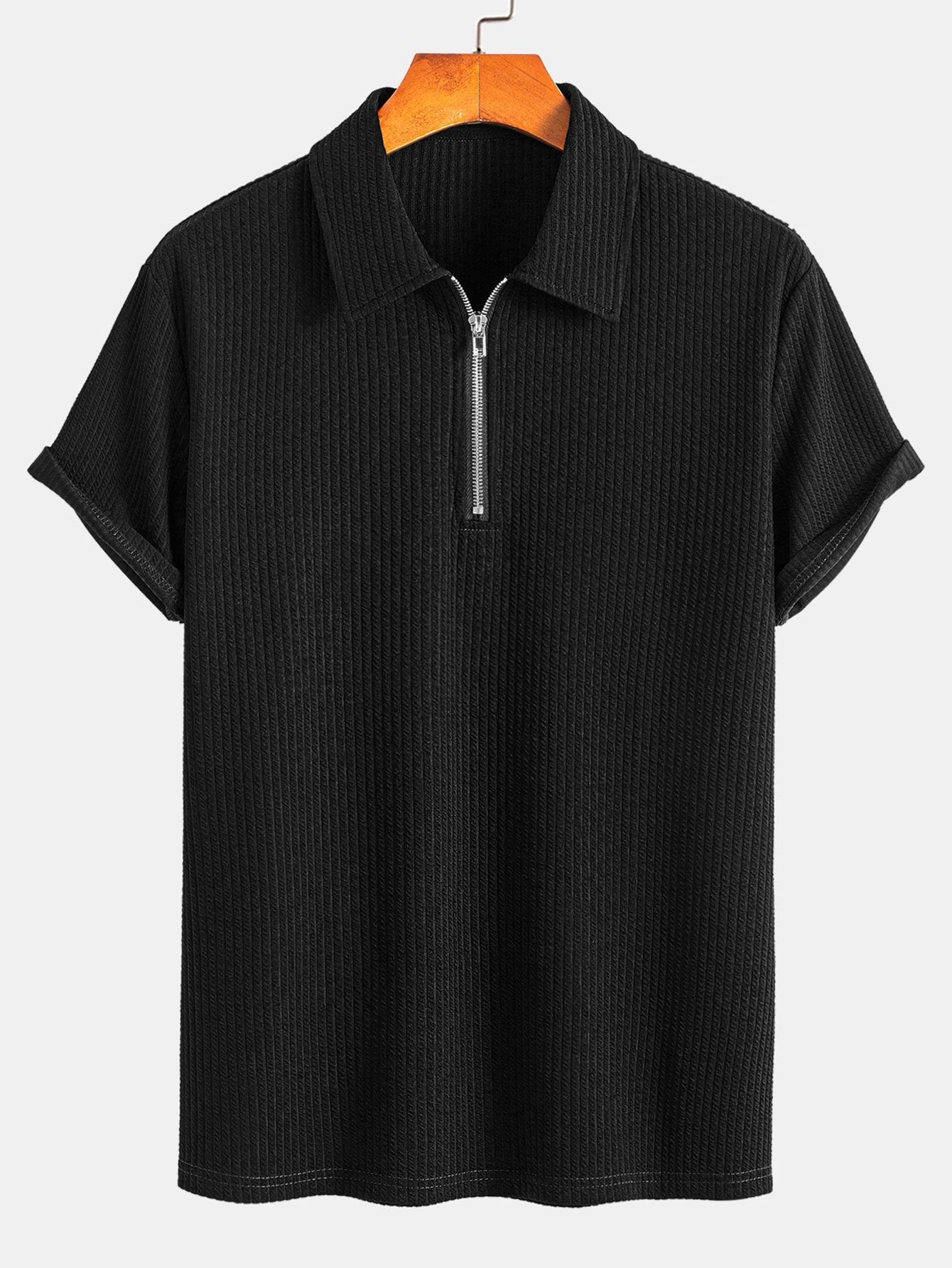 Men's Muscle Fit Ribbed Half Zip Polo