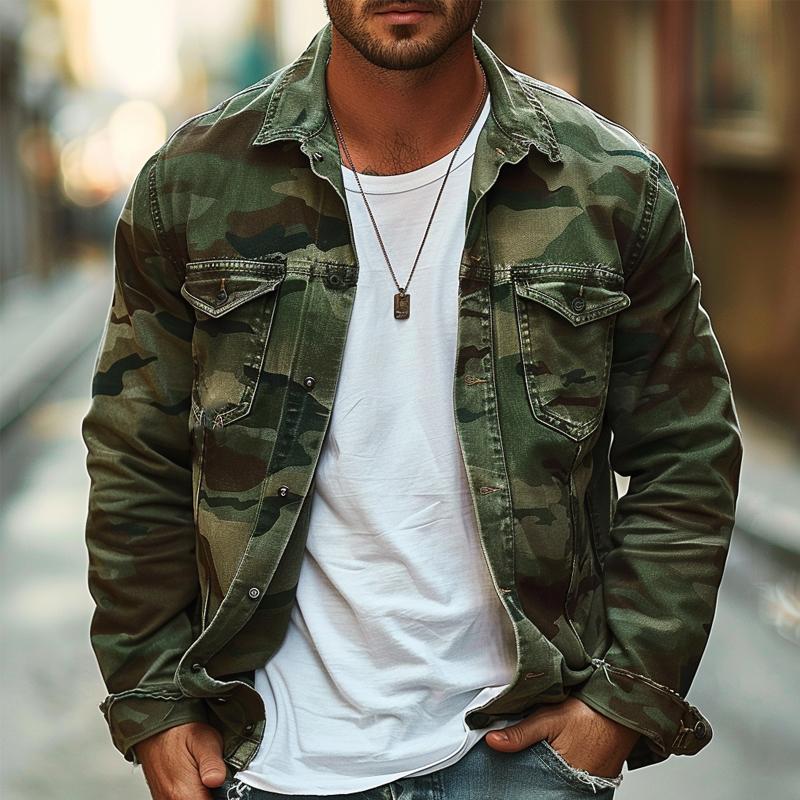 Men's Camouflage Canvas Retro Shacket