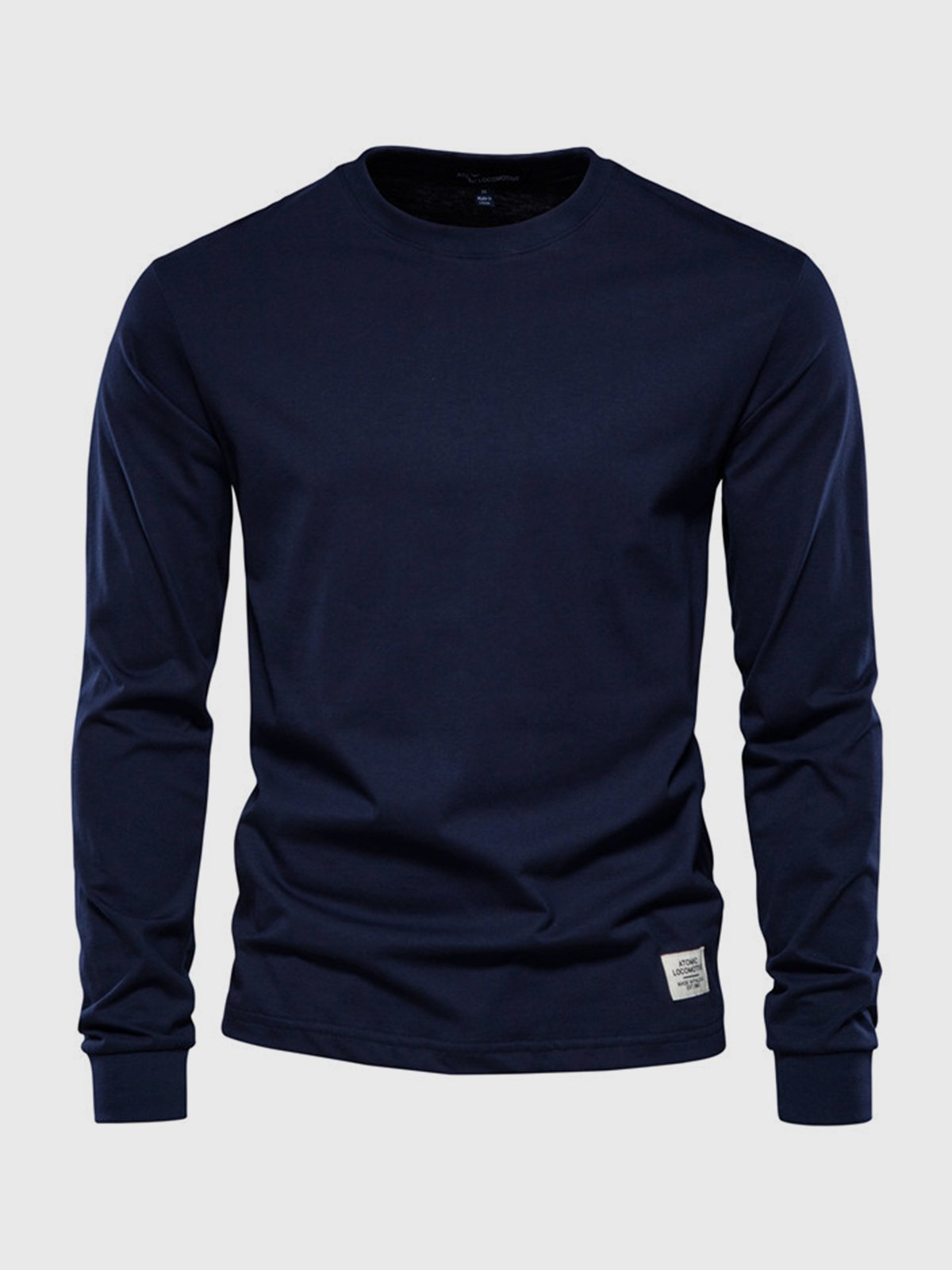 Men's Cotton Long-Sleeve Shirt with Crew Neck