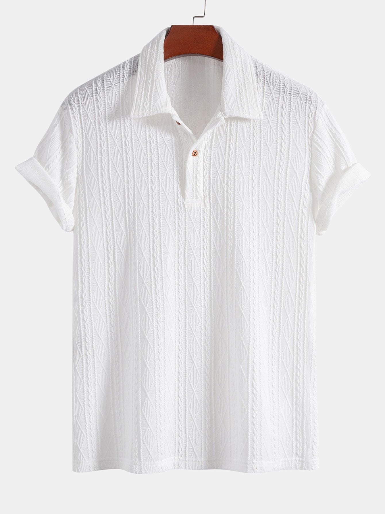 Men's Knitted Geometric Jacquard Polo Shirt