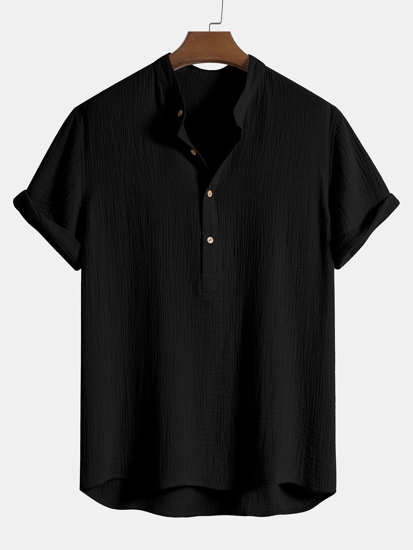 Men's Wrinkled Cotton Henley Shirt with Linen Pants