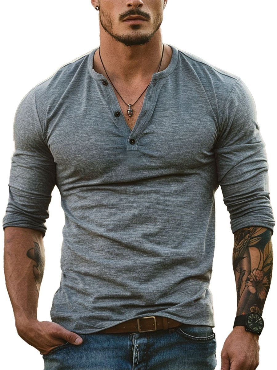 Men's Long Sleeve Henley Collar Casual All-Match T-shirt