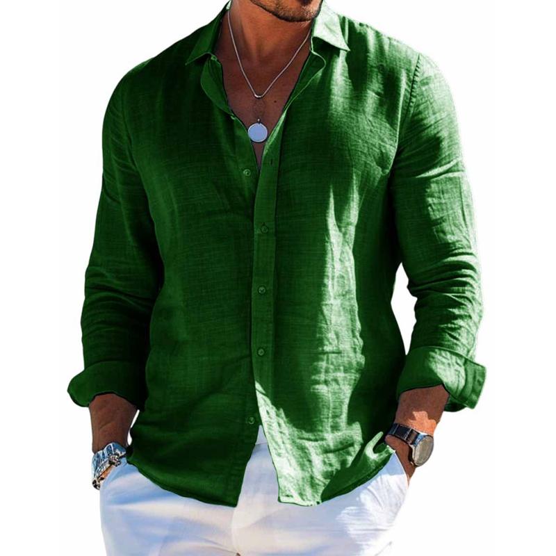 Men's Casual Solid Color Cotton Linen Collar Shirt