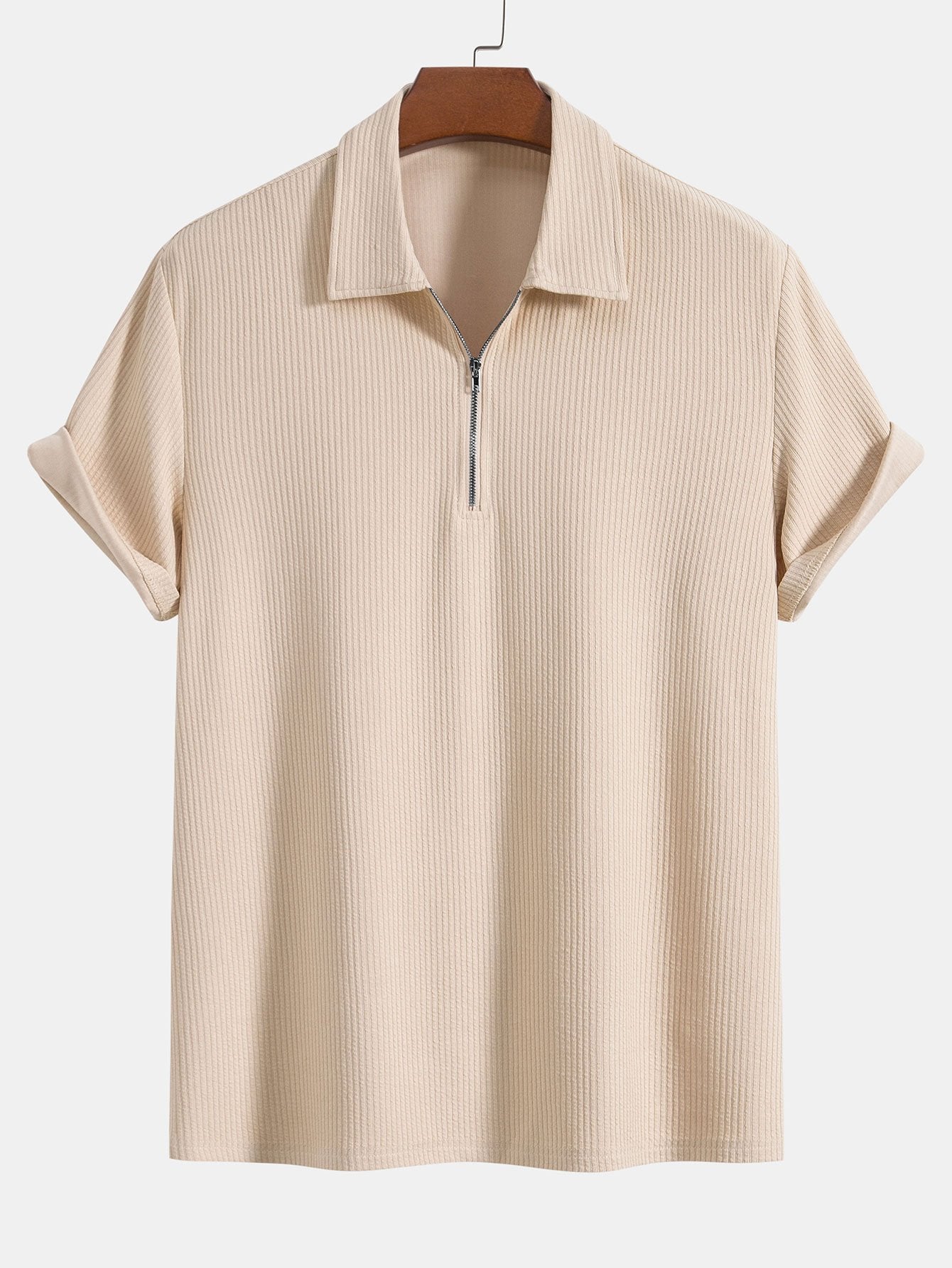 Men's Knitted Ribbed Zip Polo Shirt