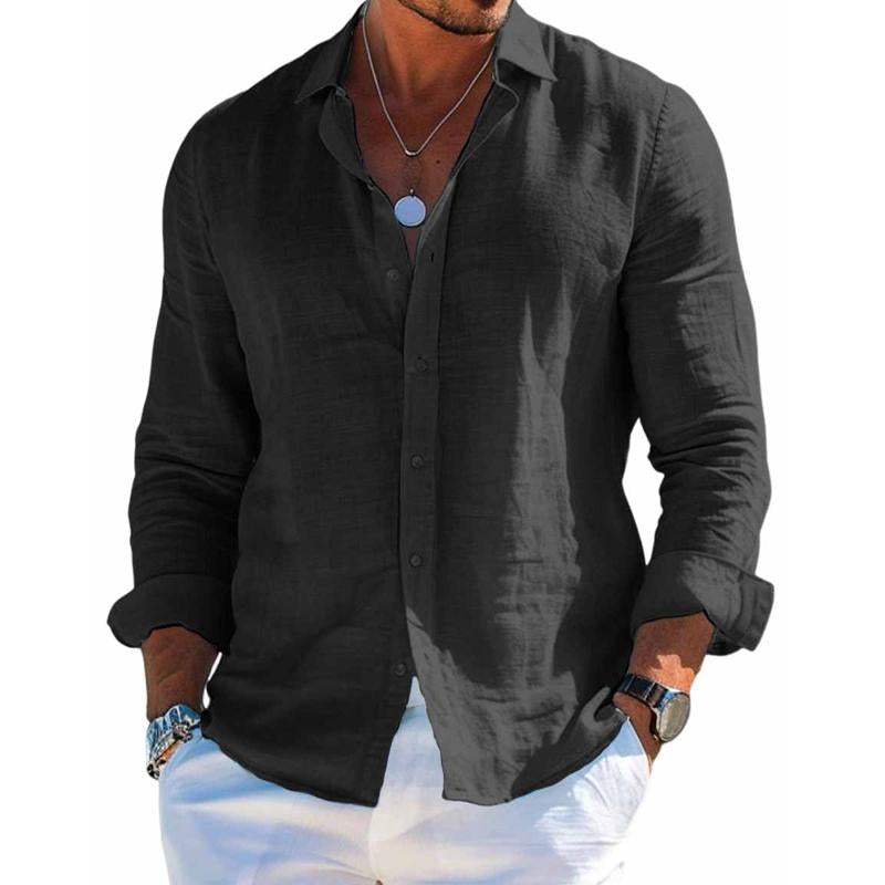 Men's Casual Solid Color Cotton Linen Collar Shirt