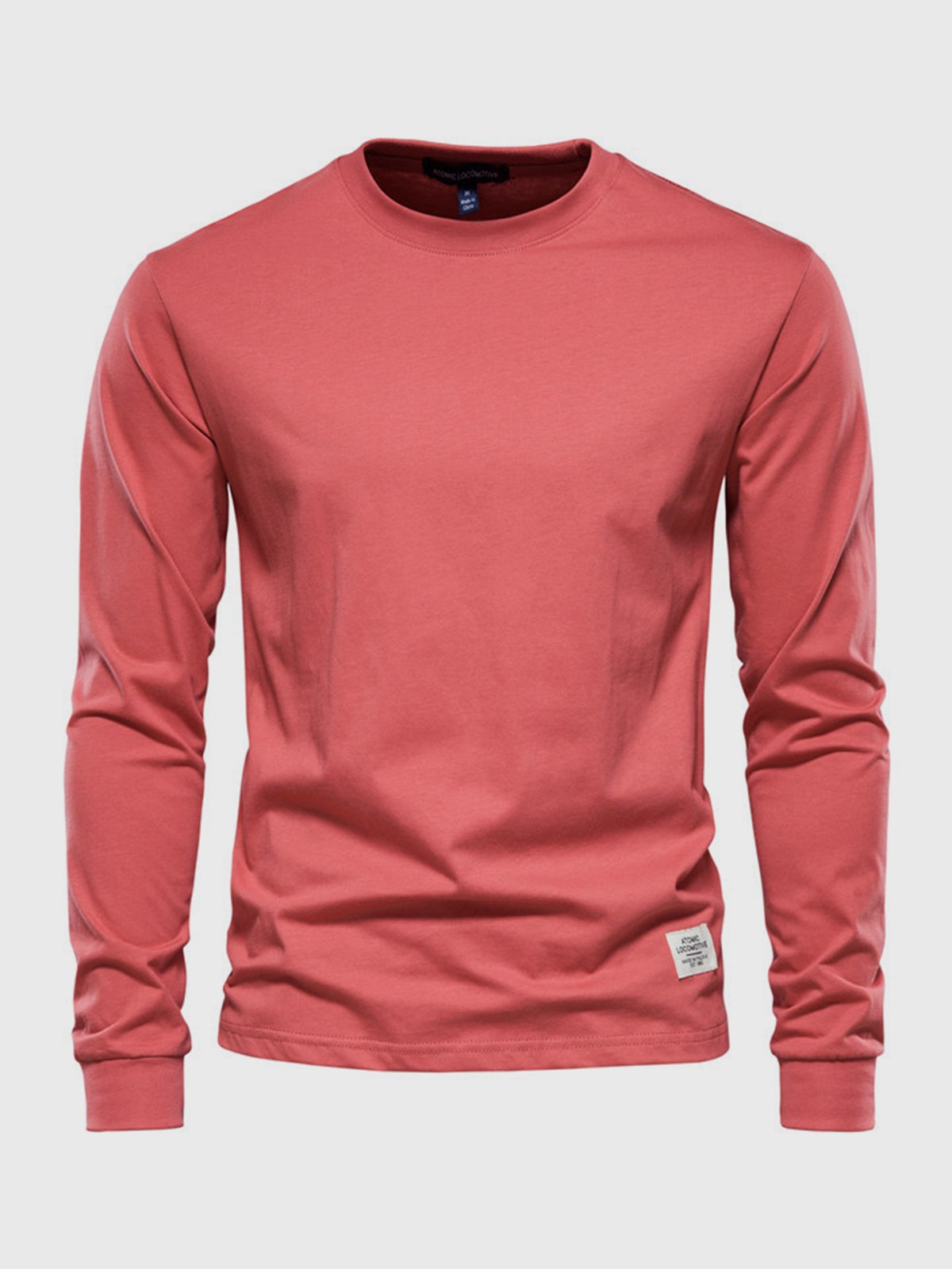 Men's Cotton Long-Sleeve Shirt with Crew Neck