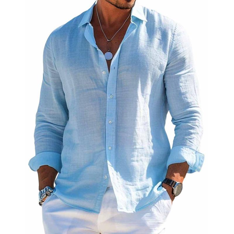 Men's Casual Solid Color Cotton Linen Collar Shirt