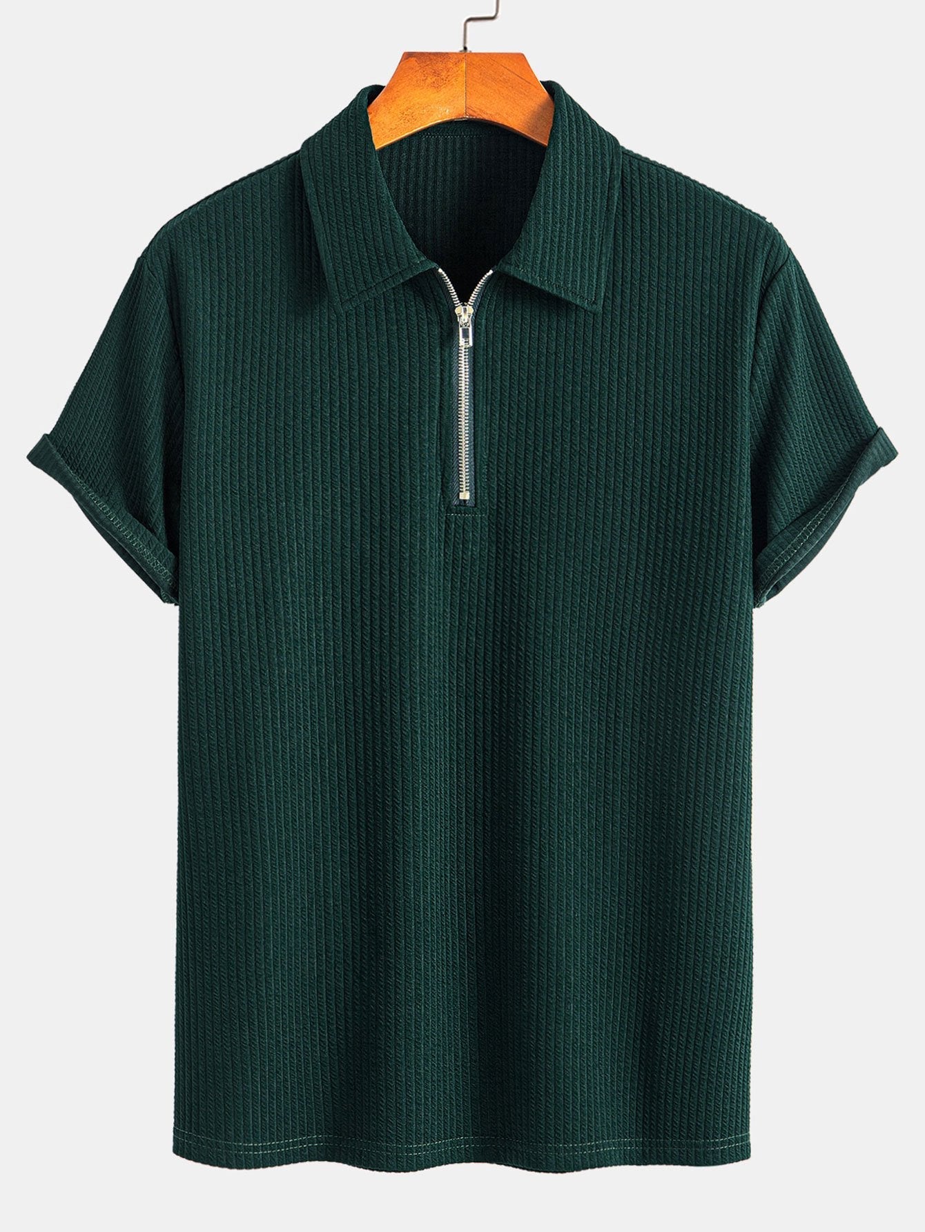 Men's Muscle Fit Ribbed Half Zip Polo