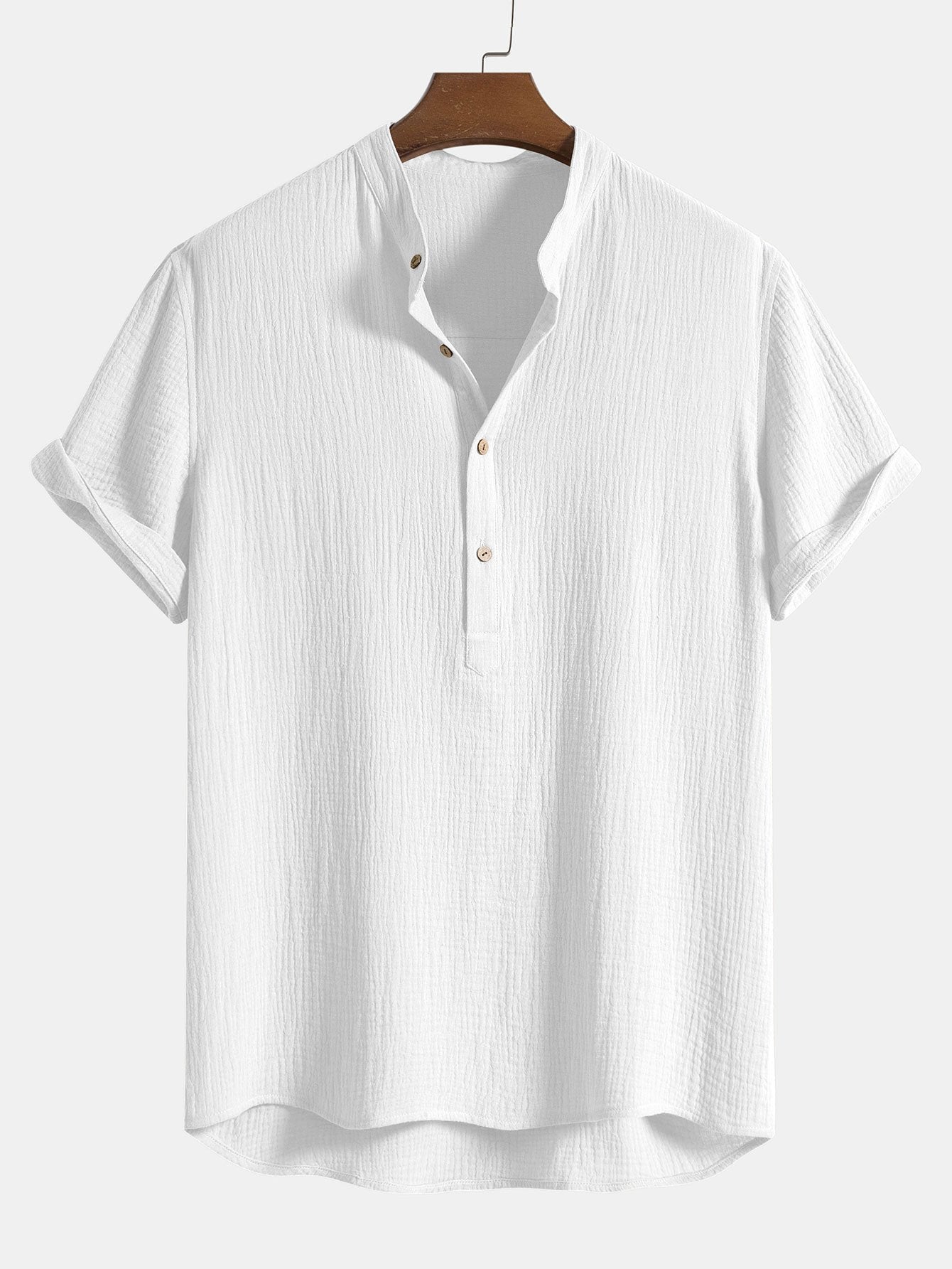Men's Wrinkled Cotton Henley Shirt with Linen Pants